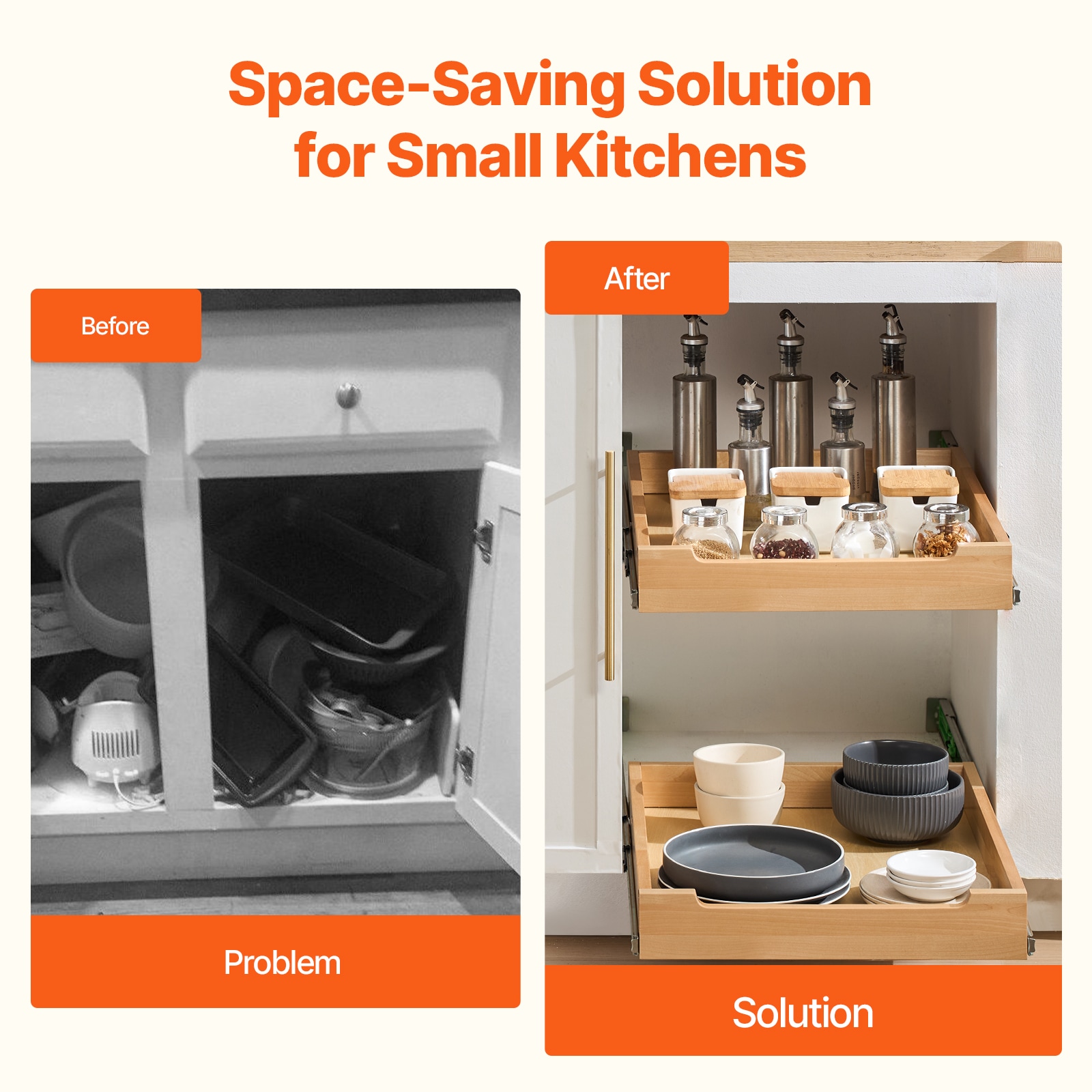 Pull Out Cabinet Organizer Soft Close Slide Out Shelf Wood Drawer 17"W X 21"D_voghion.com
